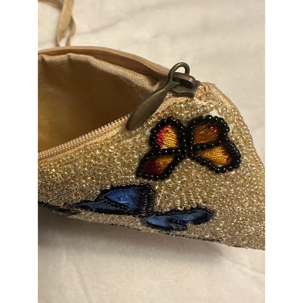 Beaded Butterfly Crossbody Phone Bag Gold Seed Bead Embroidered Small Pouch - Picture 7 of 15